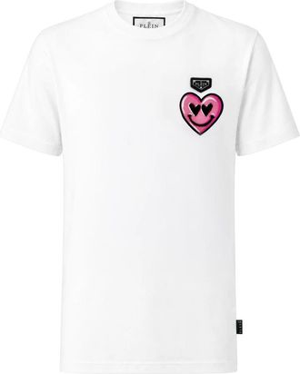 Philipp Plein T-shirt Ronde Hals Korte Mouw Heart - Heren - T-shirts - Wit - L - Katoen - Tops