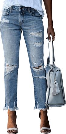 Generic Bootcut Jeans for Women High Waist Turn Up Hem Boyfriend for UK, Ladies Denim Blue Womens