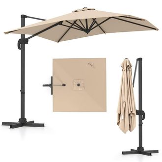 Costway Costway Outdoor Umbrella Patio Offset Umbrella w/ 362&deg; Rotation & Base in Beige