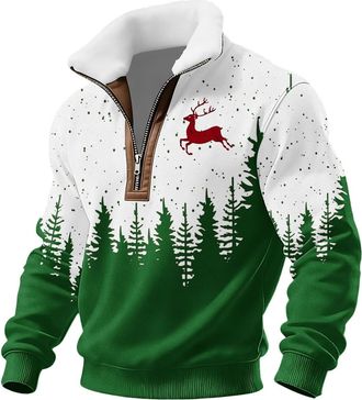 Generic Quarter Zip Pullover Men Zipper Mens Christmas Jumpers Long Sleeve Sweatshirts Reindeer Snowflakes Printed Winter Sweaters Holiday Party Mens Jumpers 
