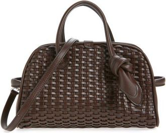 Jacquemus Le Petit Turismo Woven Leather Bowling Bag in Dark Brown 880 at Nordstrom