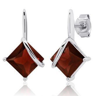 MAX + STONE 925 Sterling Silver 7mm Princess Cut Gemstone Square Drop Dangle Earrings