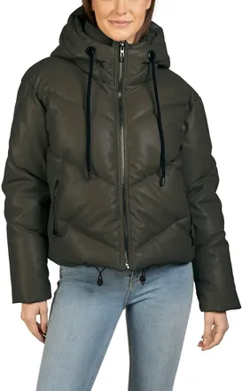 Love Token Long Sleeve Hooded Puffer Jacket In Olive