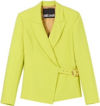 Just Cavalli Gestructureerde zuurgroene jas met slangedetail - Dames - Blazers - Groen - M - Polyester - Jassen