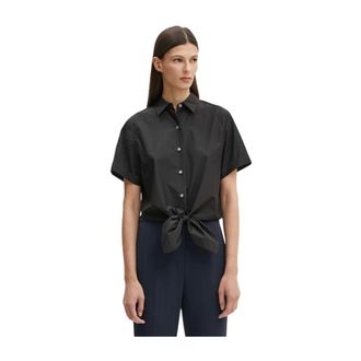 Theory Overhemden, Dames, Zwart, S, Katoen, Blouse met strikdetail