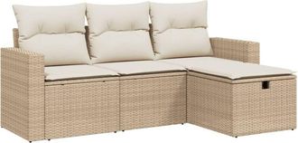 vidaXL Juego De Sof&aacute;s Jard&iacute;n Con Cojines 4 Pzas Rat&aacute;n Sint&eacute;tico Beige Vidaxl