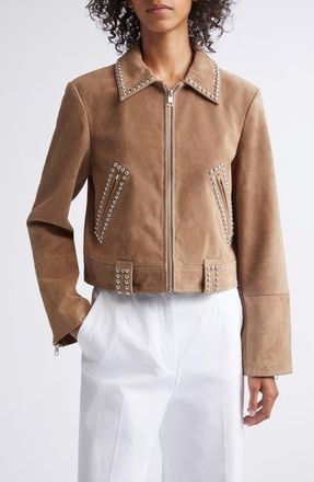 Staud Hugo Stud Detail Faux Suede Jacket in Dune at Nordstrom, Size Small