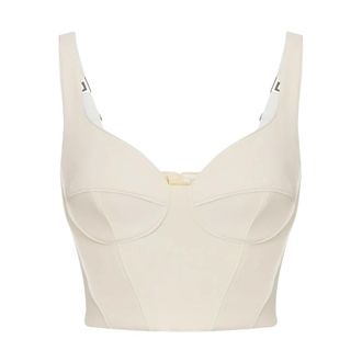 Elisabetta Franchi Top in cr&ecirc;pe with contrasting piping - female - Elisabetta Franchi - Sleeveless Tops - Beige - L - Tops