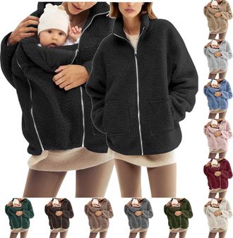 Generic Womens 2 in 1 Maternity Coat Fleece Jackets with Baby Wearing, Winter Zip Up Themal Outwear Thicken Overcoat Army Green