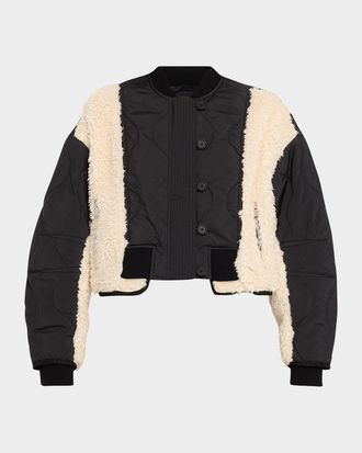 3.1 Phillip Lim Cropped Sherpa Combo Bomber Jacket