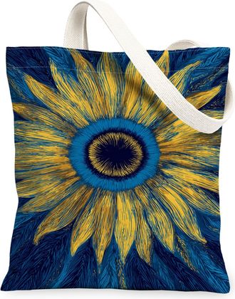 Generic Sunflower Canvas Tote Bags, Floral Art Pattern Reusable Grocery Bags, Summer Lightweight Washable Shoulder Strap Canvas for, Blue, 13x15 Inch