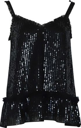 Alice & Olivia Needle & Thread Sequin Camisole Top in Black Polyester
