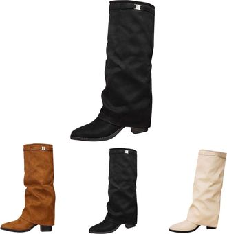 Generic Womens Wide Calf Boots Uk Womens Wide Leg Knee High Boots Retro Low Block Boot Stylish Walking Boot Casual Stylish Booties Outdoor Streetwear Bootie P