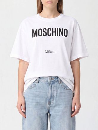 Moschino T-shirt in cotone con logo a contrasto e spalle cadute
