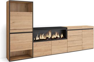 Skraut Home Zapatero efecto madera roble 274x35x145cm chimenea efecto fuego