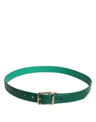 Dolce & Gabbana Womens Green Leather Logo Metal Waist Buckle Belt