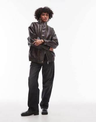 Topshop Bomber super oversize in pelle sintetica con fodera in pile borg-Multicolore