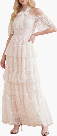 Needle & Thread Primrose Tiered Maxi Gown in Cream at Nordstrom, Size 12