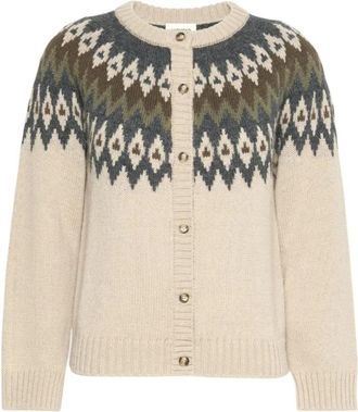 Max Mara Jacquard Ronde Hals Vest - Dames - Vesten - Beige - M - Wol - Truien & Vesten