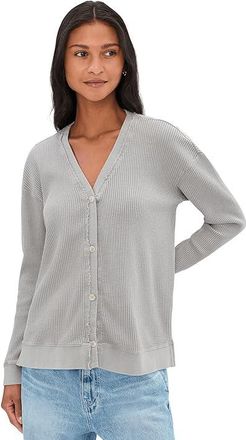 Mod-o-doc Long Sleeve Button Front Waffle Cardigan Womens Sweatshirt Moonshine : LG (US 12-14), Cotton/Down