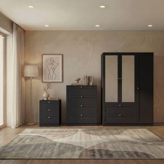 Home Discount Vida Designs Altino 3Pc Bedroom Set(3Dr Bedside, 4Dr Chest, Wardrobe) in Black