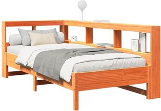 vidaXL Cama Con Estanter&iacute;a Sin Colch&oacute;n Madera Maciza Marr&oacute;n 90x190 Cm Vidaxl