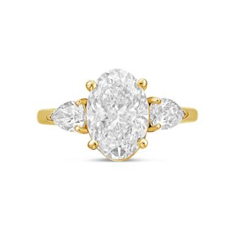 Diana M. Jewels 18kt yellow gold lab grown 12ct oval diamond ring with pears on the sides