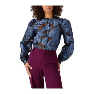 Pom Amsterdam Overhemden, Dames, Blauw, M, Organza, Dashing Nights Organza Blouse