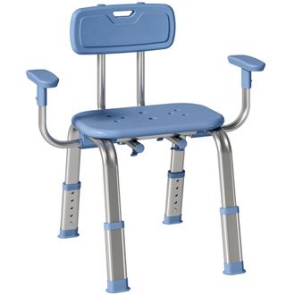 HOMCOM Homcom Silla Ducha Personas Mayores Con Reposabrazos Ajustable, Taburete De Ba&ntilde;o Antideslizante Con Respaldo, Altura Ajustable, Carga 150 Kg