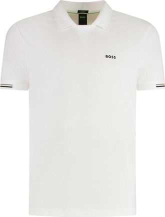 HUGO BOSS White Stripe Trim Logo Polo