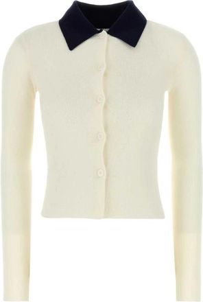 Self Portrait Gebreide Cardigan met Contrasterende Kraag - Dames - Vesten - Beige - M - Katoen - Truien & Vesten