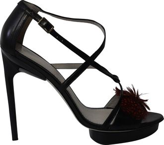 Jason Wu Faux Feather Embellished High Heel Sandals in Black Leather
