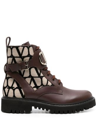 Valentino Garavani Toile Iconograph combat boots - Brown
