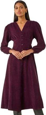 Roman Womens Corduroy Button Through Midi Dress - Purple - Size 20 UK