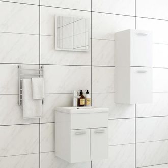 vidaXL Set Mobili da Bagno Bianco in Truciolato vidaXL