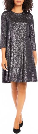 Karen Kane Sequin Swing Dress In Black/ Sliver