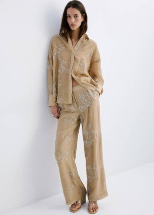 Mango Camicia lyocell ricamo beige - Donna - S - MANGO