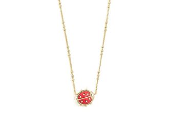 Kendra Scott Lady Bug Short Pendant Womens Necklace Womens Necklace Gold Red Vermillion Magnesite, 14K Gold/Brass/Rhodium-Plated