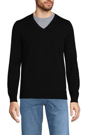 Lands End Fine Gauge Cotton V Neck Sweater in Black at Nordstrom, Size Xx-Large