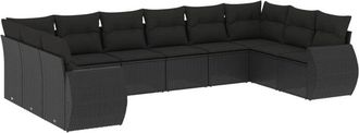vidaXL Set De Sof&aacute;s De Jard&iacute;n 10 Pzas Cojines Rat&aacute;n Sint&eacute;tico Negro Vidaxl