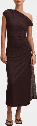 Ever New Paris Asymmetric Lace Midi Dress in Chocolate at Nordstrom, Size 10