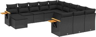 vidaXL Set De Sof&aacute;s De Jard&iacute;n 11 Pzas Y Cojines Rat&aacute;n Sint&eacute;tico Negro Vidaxl