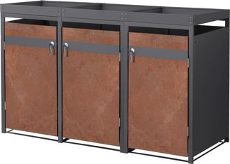 ML Design Ml-design Cobertizo De Exterior Para 3 Cubos De Basura De 240l 200x80x124 Cm Con Aspecto Oxidado Mueble Cubrecontenedor De Acero Resistente A La Intem