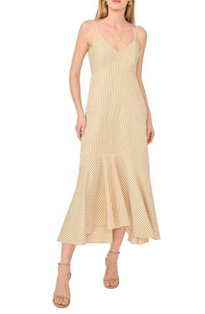 Vince Camuto Stripe Sleeveless Ruffle Hem High-Low Midi Dress in Wild Daisy at Nordstrom, Size Xx-Small