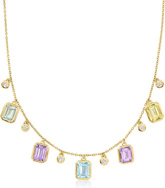 Ross-Simons Multi-Gemstone and. Lab-Grown Diamond Necklace in 18kt Gold Over Sterling