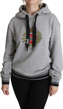 Dolce & Gabbana Gray Printed Hooded Exclusive Logo Womens Sweater