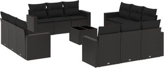 vidaXL Set De Sof&aacute;s De Jard&iacute;n Y Cojines 13 Pzas Rat&aacute;n Sint&eacute;tico Negro Vidaxl