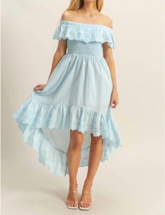 HYFVE Smocked Bodice High-Low Hem Midi Dress In Blue
