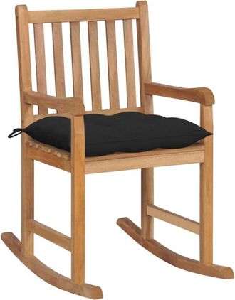 vidaXL Vidaxl - Silla Mecedora De Madera Maciza De Teca Con Coj&iacute;n Negro