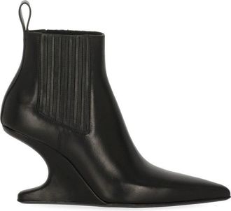 Rick Owens Sculptural Black Leather Heeled Boot with Arrowhead Design